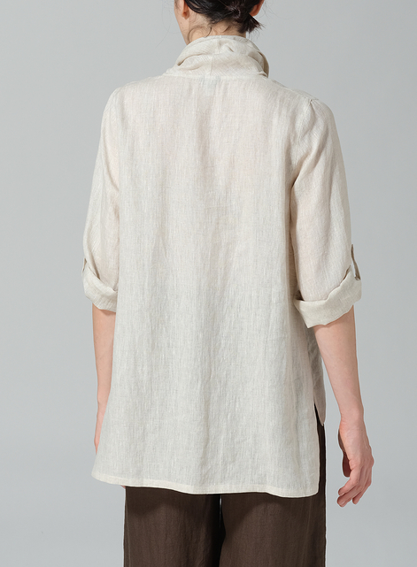 Linen Cowl Neck Rolled Sleeve Loose Top