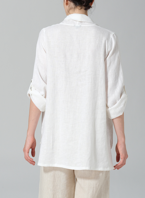 Linen Cowl Neck Rolled Sleeve Loose Top