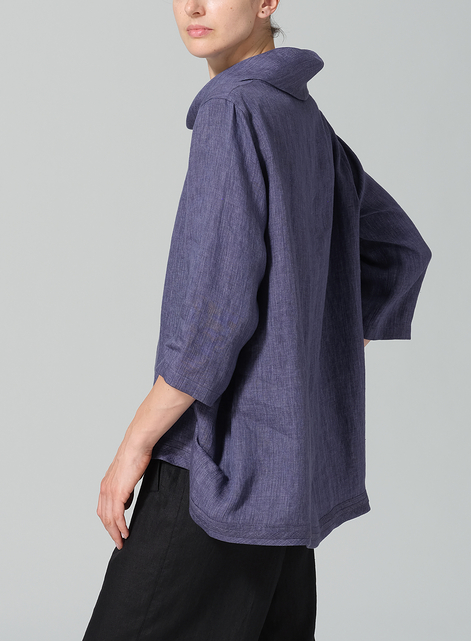 Linen Cowl Neck Curved Hem Top