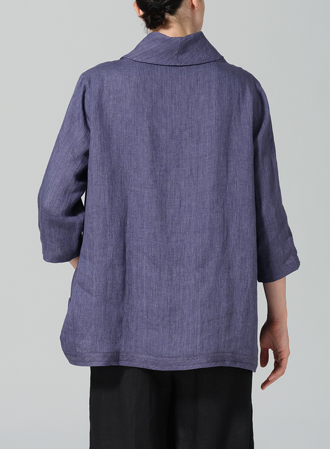 Linen Cowl Neck Curved Hem Top