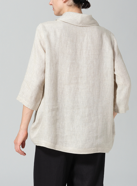 Linen Cowl Neck Curved Hem Top