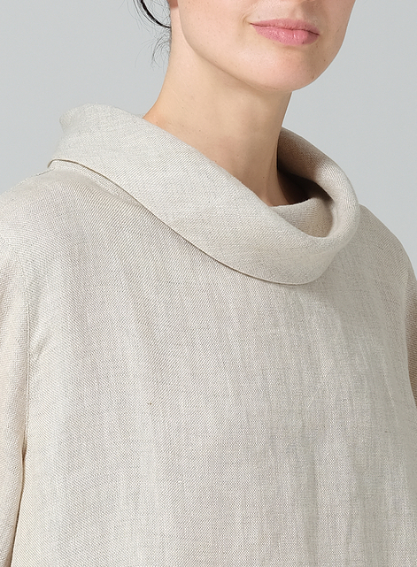 Linen Cowl Neck Curved Hem Top