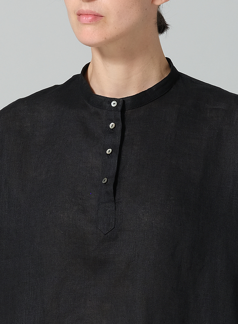 Linen Mandarin Collar Boxy Shirt