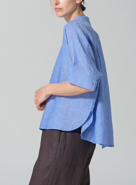 Linen Mandarin Collar Boxy Shirt