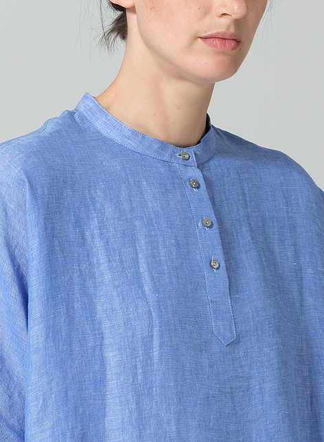 Linen Mandarin Collar Boxy Shirt