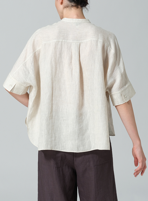 Linen Mandarin Collar Boxy Shirt