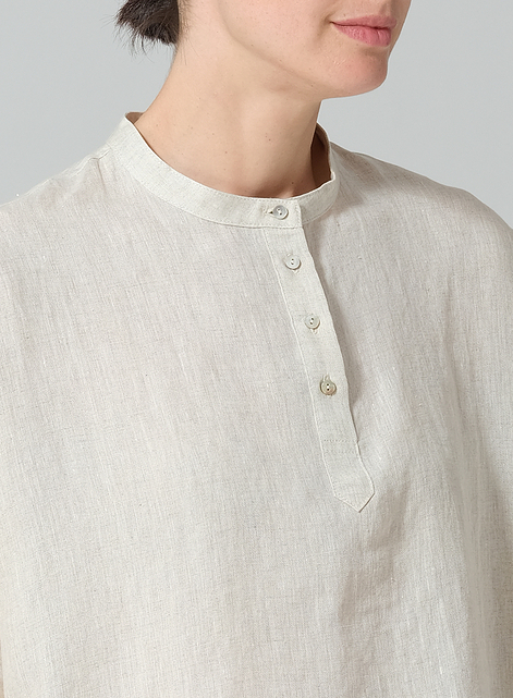 Linen Mandarin Collar Boxy Shirt