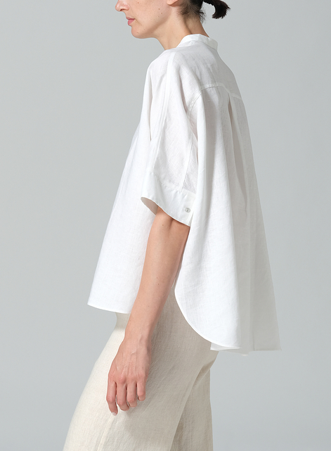 Linen Mandarin Collar Boxy Shirt