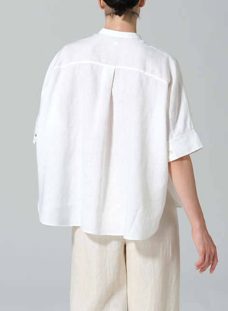 Linen Mandarin Collar Boxy Shirt