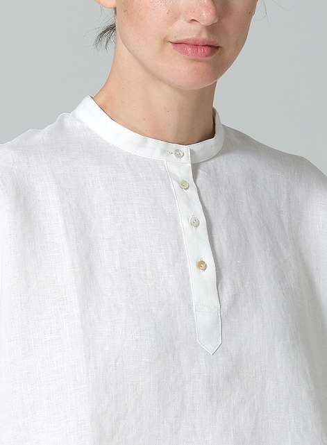 Linen Mandarin Collar Boxy Shirt