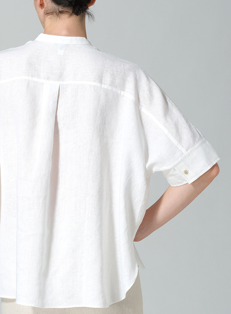 Linen Mandarin Collar Boxy Shirt