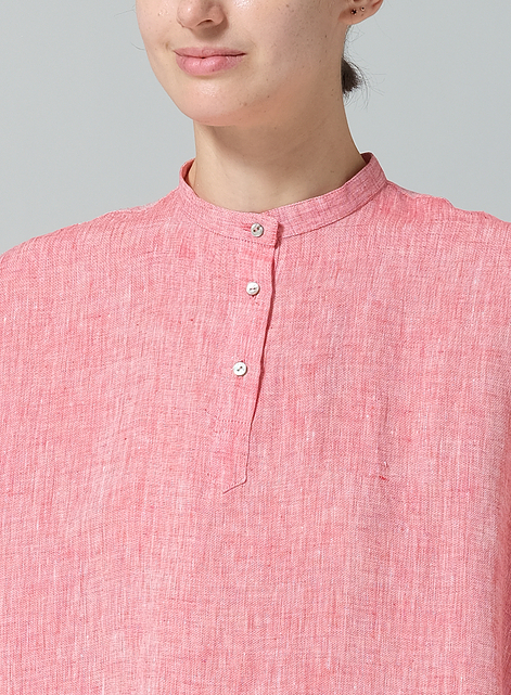 Linen Mandarin Collar Boxy Shirt