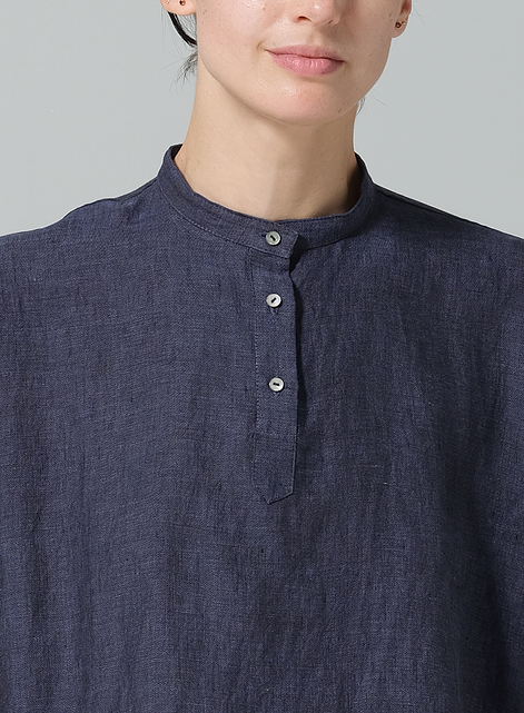 Linen Mandarin Collar Boxy Shirt