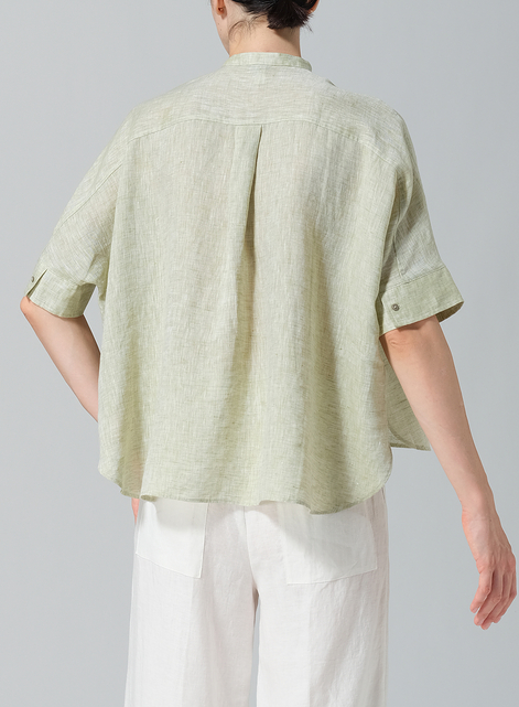 Linen Mandarin Collar Boxy Shirt