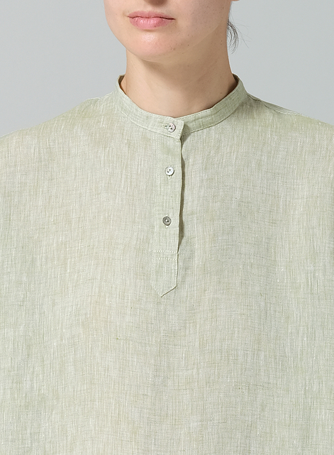 Linen Mandarin Collar Boxy Shirt