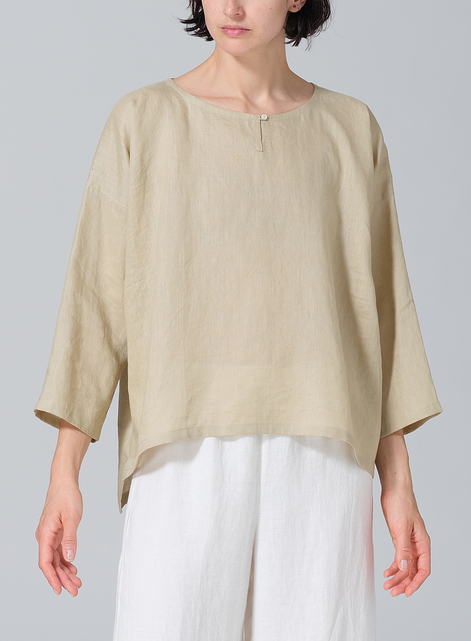 Linen Wide Round Neck Dropped Shoulder Top