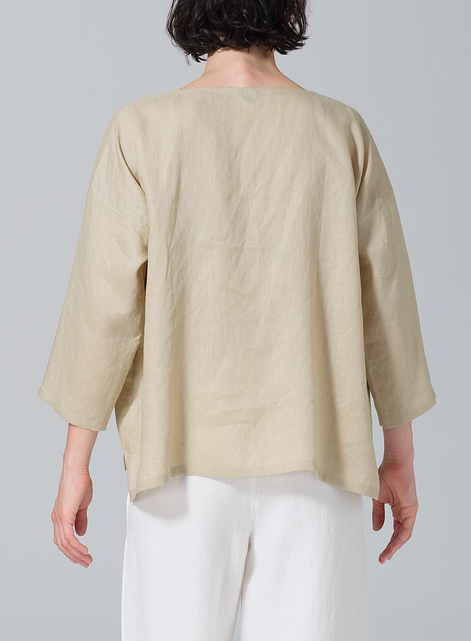 Linen Wide Round Neck Dropped Shoulder Top