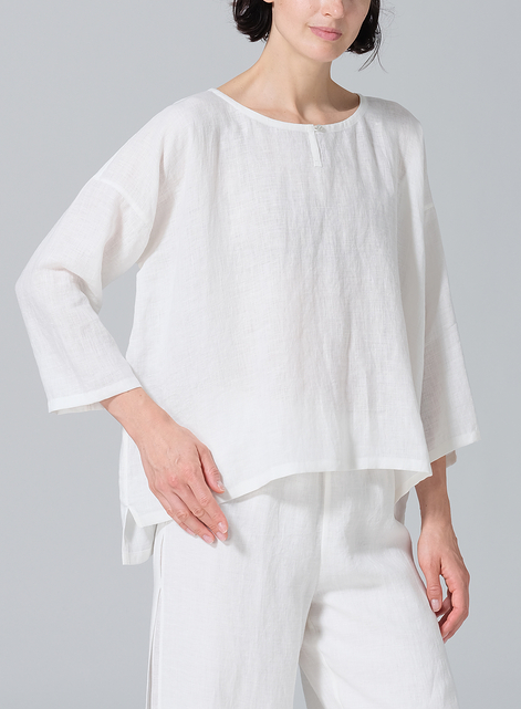 Linen Wide Round Neck Dropped Shoulder Top