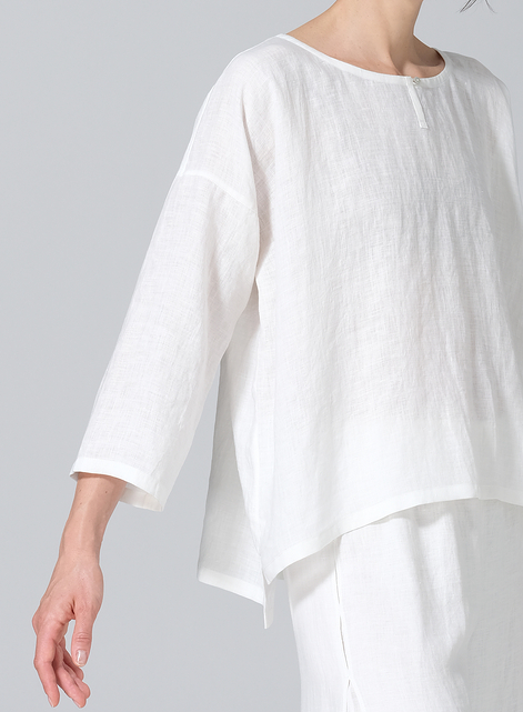 Linen Wide Round Neck Dropped Shoulder Top