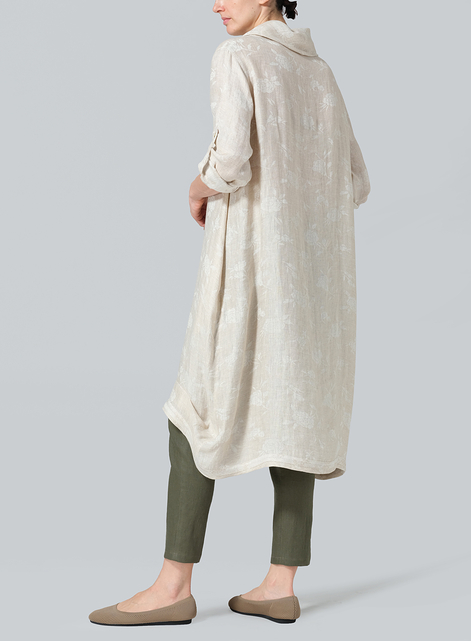 Linen Rolled Sleeve Cowl Neck Long Tunic