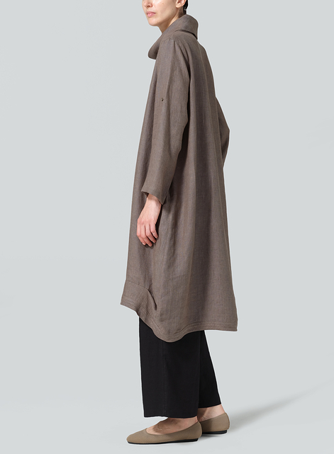 Linen Rolled Sleeve Cowl Neck Long Tunic