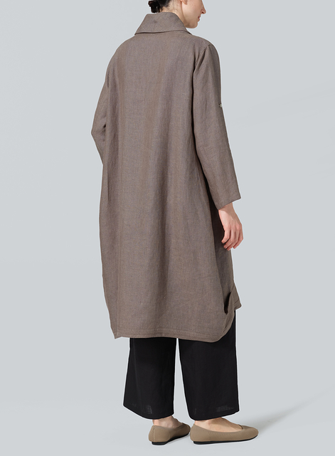 Linen Rolled Sleeve Cowl Neck Long Tunic