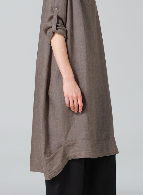 Linen Rolled Sleeve Cowl Neck Long Tunic