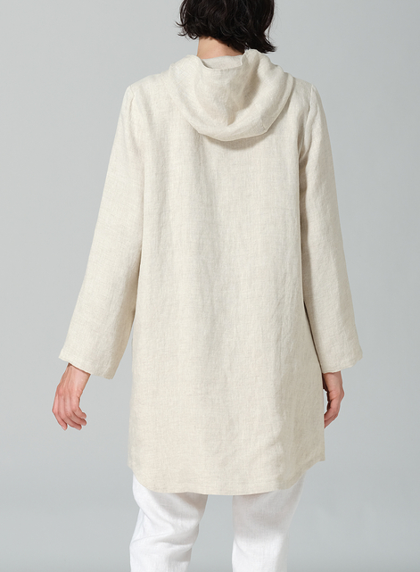 Linen Button-Up Hooded Tunic