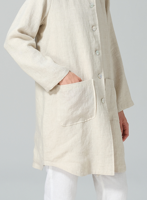 Linen Button-Up Hooded Tunic