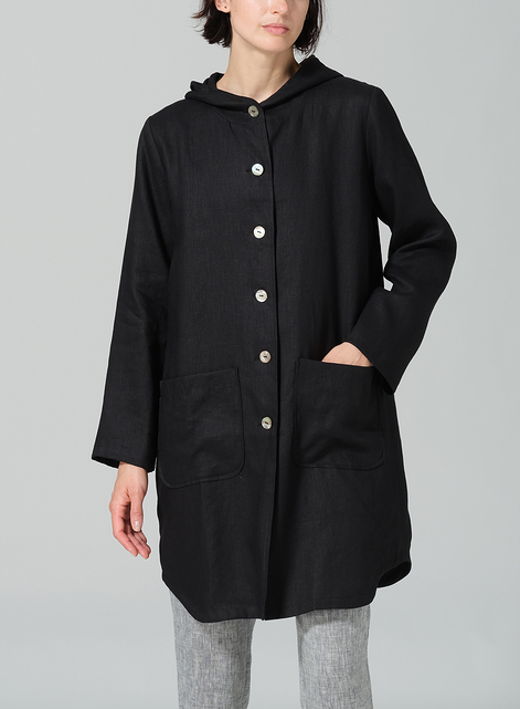 Linen Button-Up Hooded Tunic