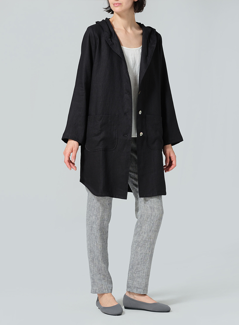 Linen Button-Up Hooded Tunic