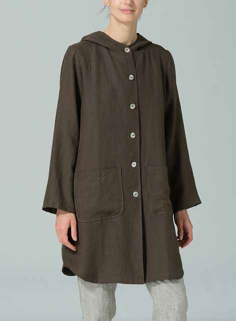 Linen Button-Up Hooded Tunic