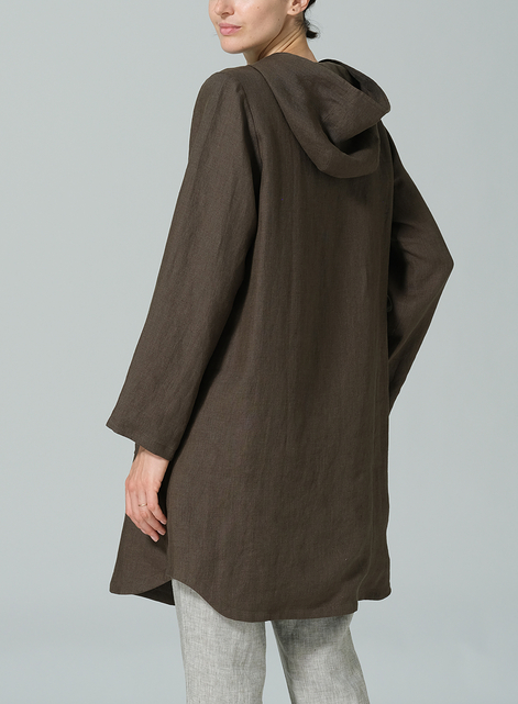 Linen Button-Up Hooded Tunic