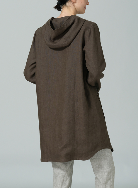 Linen Button-Up Hooded Tunic