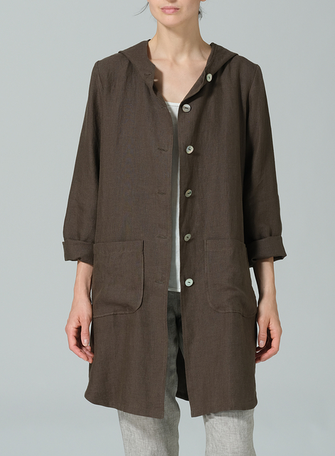 Linen Button-Up Hooded Tunic