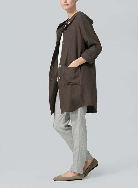 Linen Button-Up Hooded Tunic