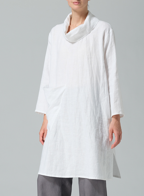 Linen Cowl Neck Patch Pocket Oversized Tunic