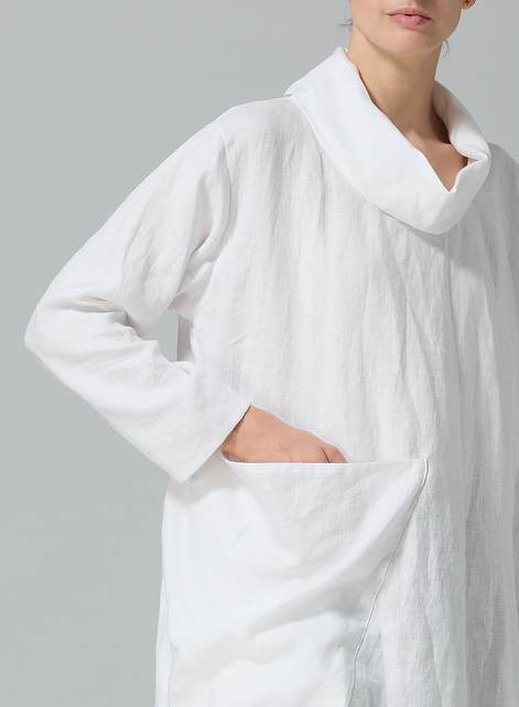 Linen Cowl Neck Patch Pocket Oversized Tunic