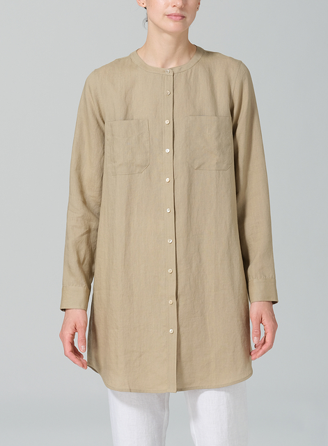 Linen Open Front Long Shirt