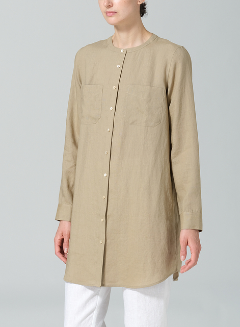 Linen Open Front Long Shirt