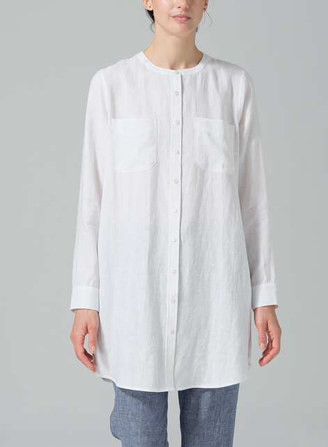 Linen Open Front Long Shirt