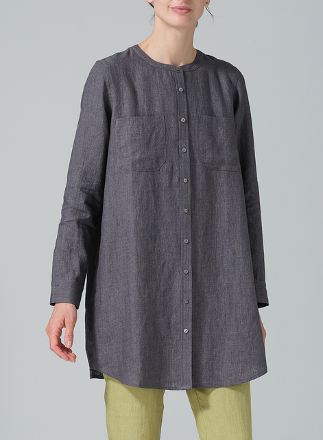 Linen Open Front Long Shirt