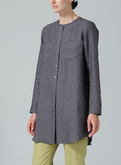 Linen Open Front Long Shirt