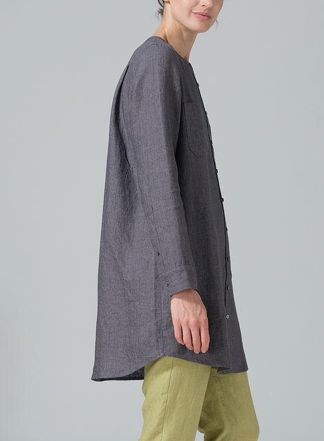 Linen Open Front Long Shirt