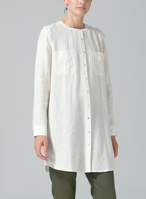 Linen Open Front Long Shirt