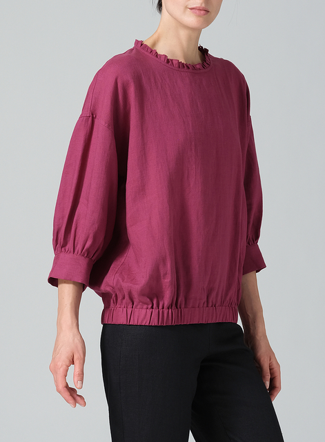 Linen Ruffle Collar Relaxed Fit Blouse