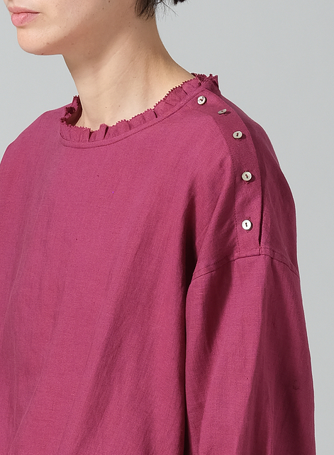 Linen Ruffle Collar Relaxed Fit Blouse