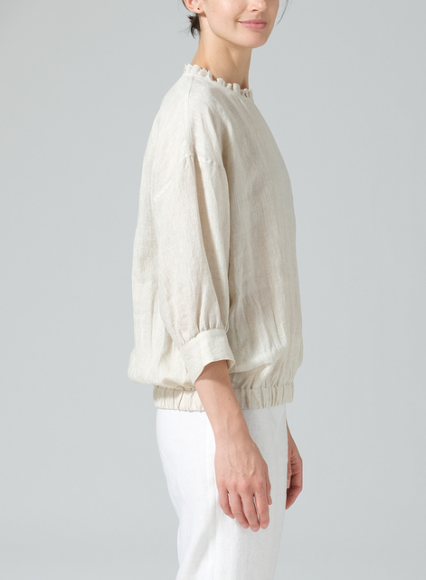 Linen Ruffle Collar Relaxed Fit Blouse