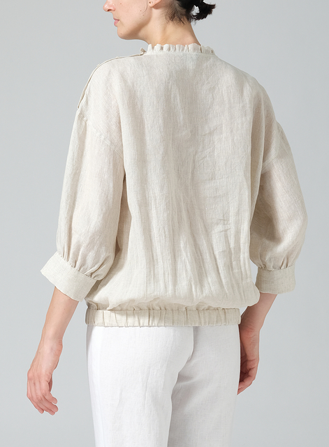 Linen Ruffle Collar Relaxed Fit Blouse