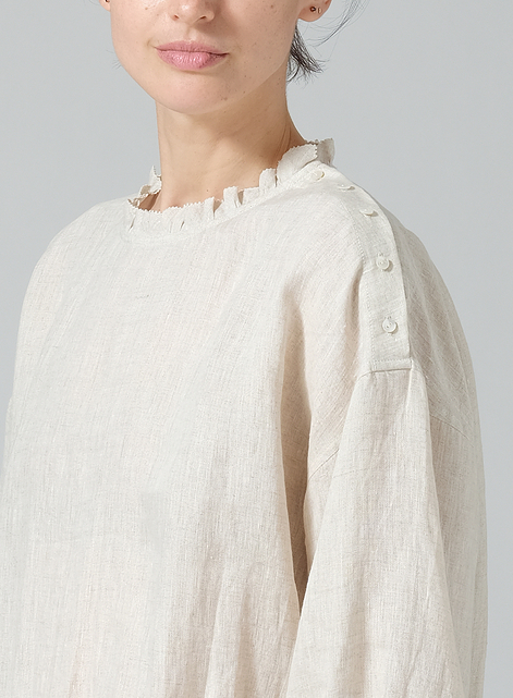 Linen Ruffle Collar Relaxed Fit Blouse